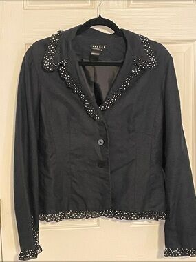 SPANNER Black Blazer with Polka Dot Trim